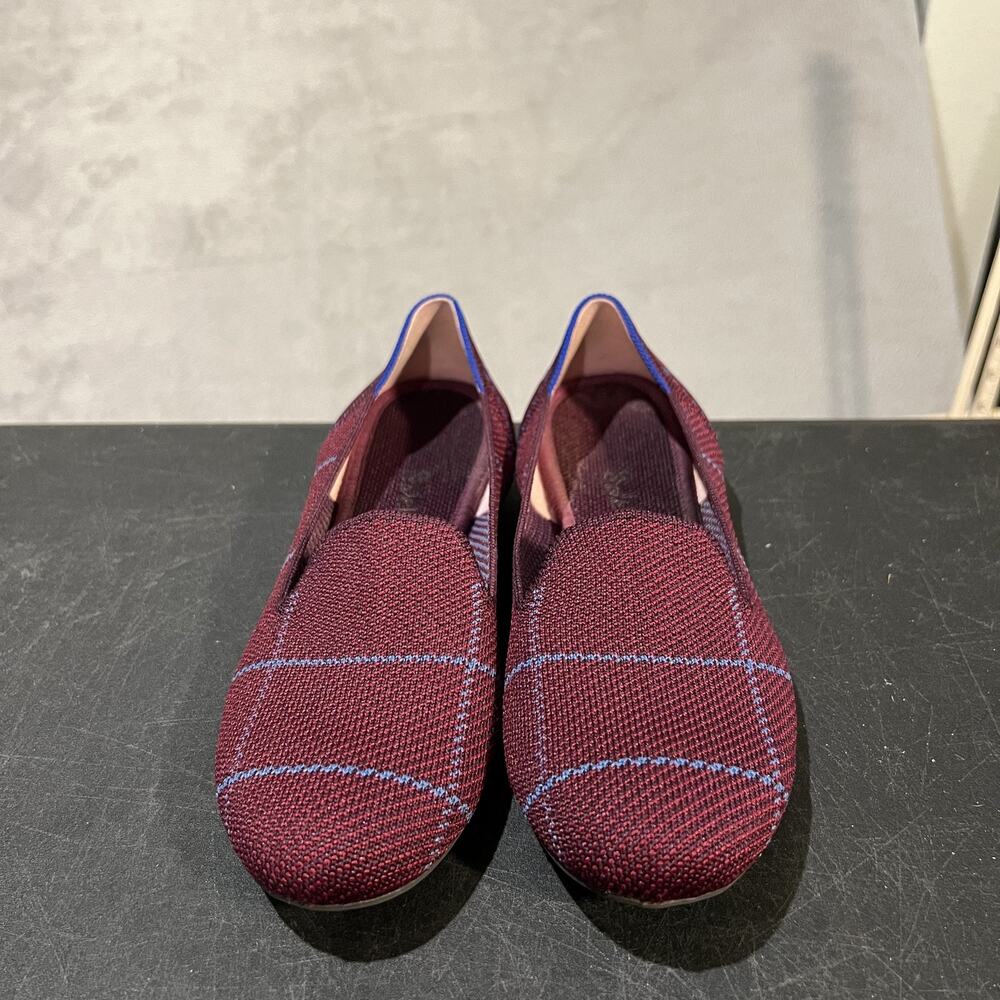 Rothy's The Loafer Shoes Womens Size 6.5 Burgundy Blue Plaid Flats Eco Recycled - Picture 2 of 9